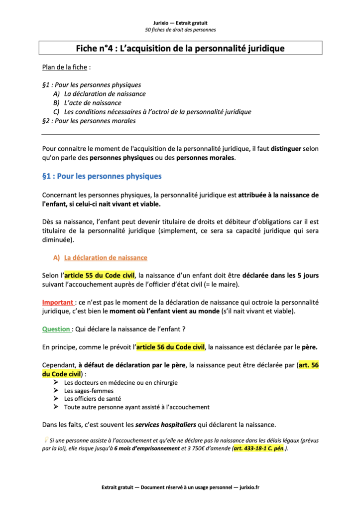 Fiches droit des personnes 2