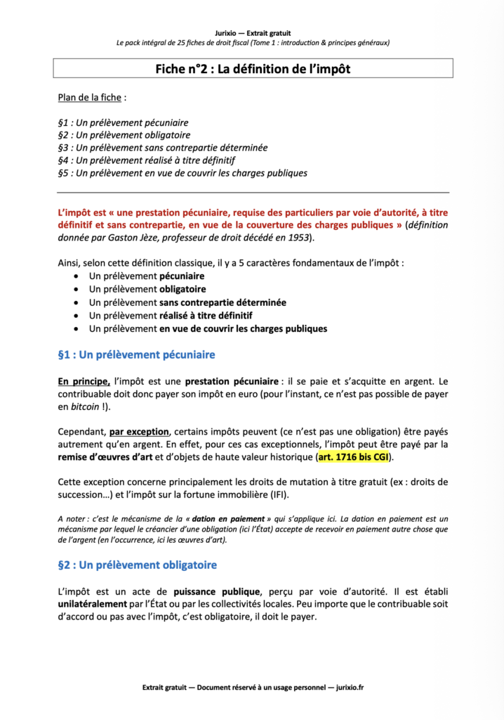 Fiches de droit fiscal - Tome 1 - Principes généraux (2026) - Le pack intégral de 25 fiches 1 droit fiscal fiches 1