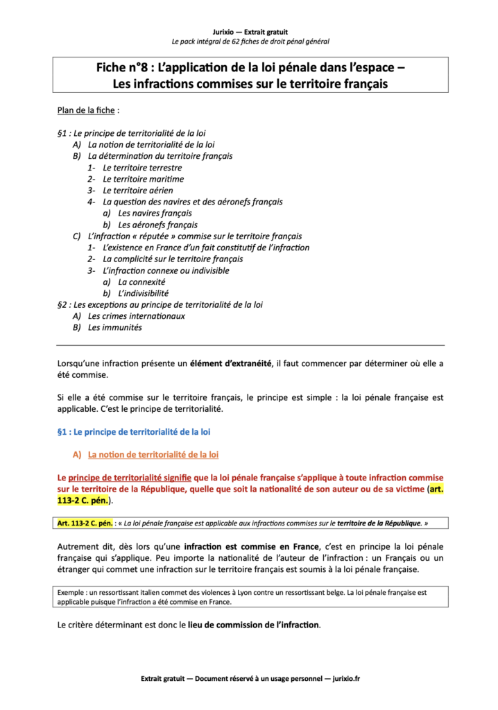 Fiches de droit pénal général 1 droit penal general extrait