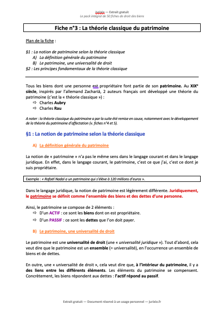 Fiches de droit des biens (2026) - Le pack intégral de 50 fiches 1 fiches droit des biens jurixio 1