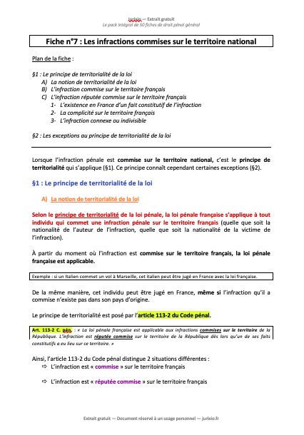 Fiches de droit pénal général (2026) - Le pack intégral de 50 fiches 1 fiches droit penal general jurixio 1