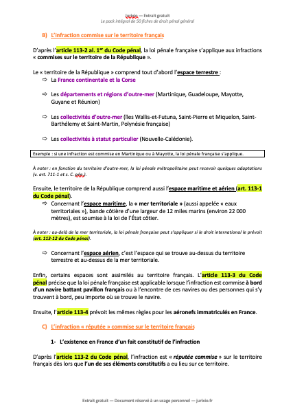Fiches de droit pénal général (2026) - Le pack intégral de 50 fiches 2 fiches droit penal general jurixio 2