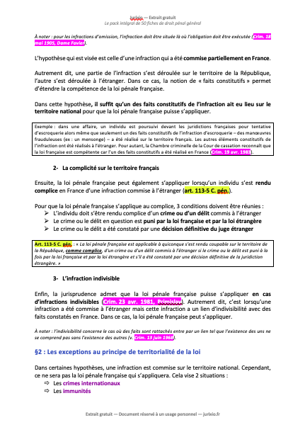 Fiches de droit pénal général (2026) - Le pack intégral de 50 fiches 3 fiches droit penal general jurixio 3