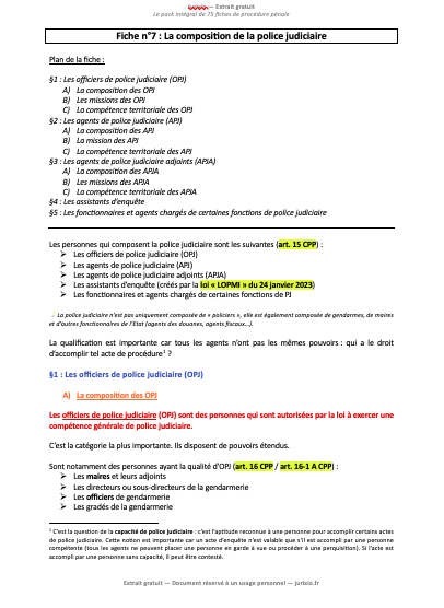 Fiches de procédure pénale (2026) - Le pack intégral de 75 fiches 1 fiches procedure penale jurixio 1
