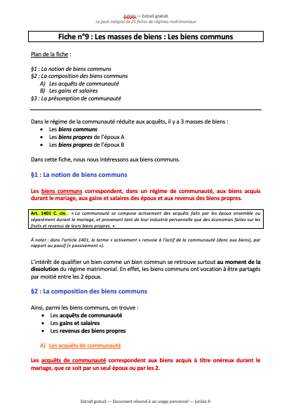 Fiches de régimes matrimoniaux (2026) - Le pack intégral de 25 fiches 1 fiches regimes matrimoniaux jurixio 1
