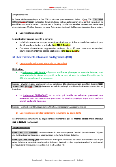 Fiches de libertés fondamentales - Tome 2 : Droits spécifiques (2026) 2 fiches libertes fondamentales jurixo 2 3