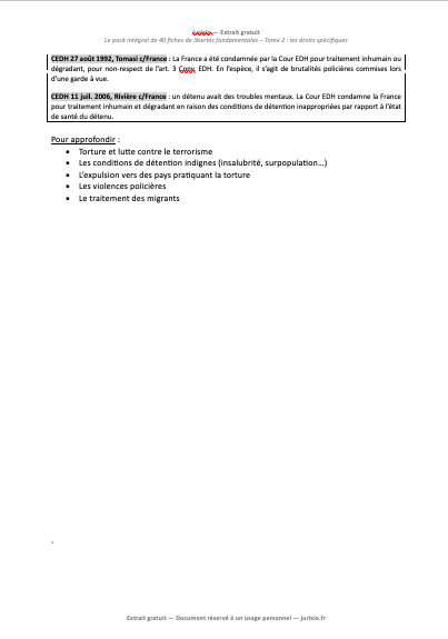Fiches de libertés fondamentales - Tome 2 : Droits spécifiques (2026) 3 fiches libertes fondamentales jurixo 2 4