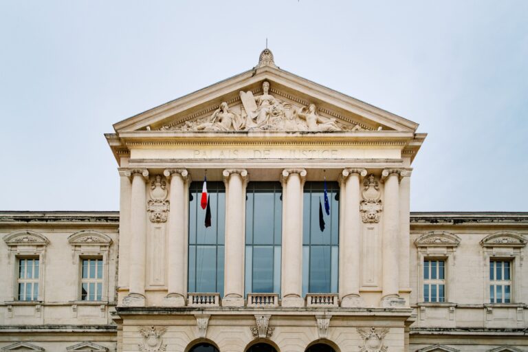 The historic Palais de Justice in Nice, showcasing classic French architectural design.
